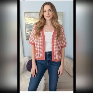 VTG Pendleton Country Sophisticates Womens Cardigan Sweater Salmon Check Size M